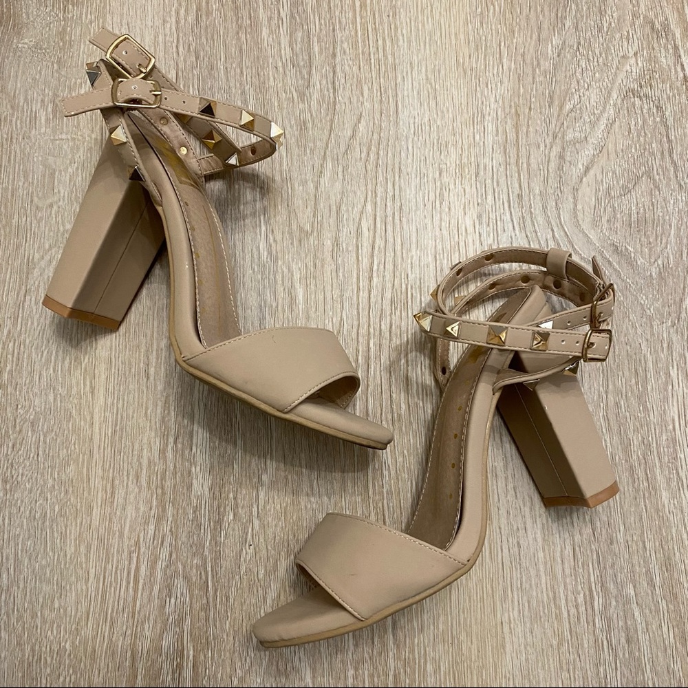 FRH nude studded block heels